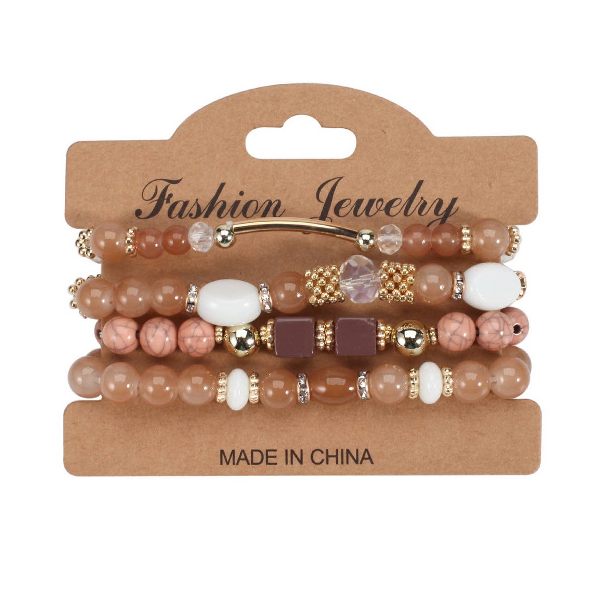 MULTI-LAYERED MARBLED BEADED ELASTIC CORD BRACELET