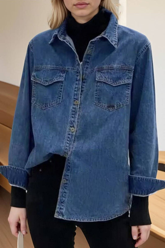 CWOBL00208_DENIM STRAIGHT SHOULDER HONG KONG STYLE SHIRT