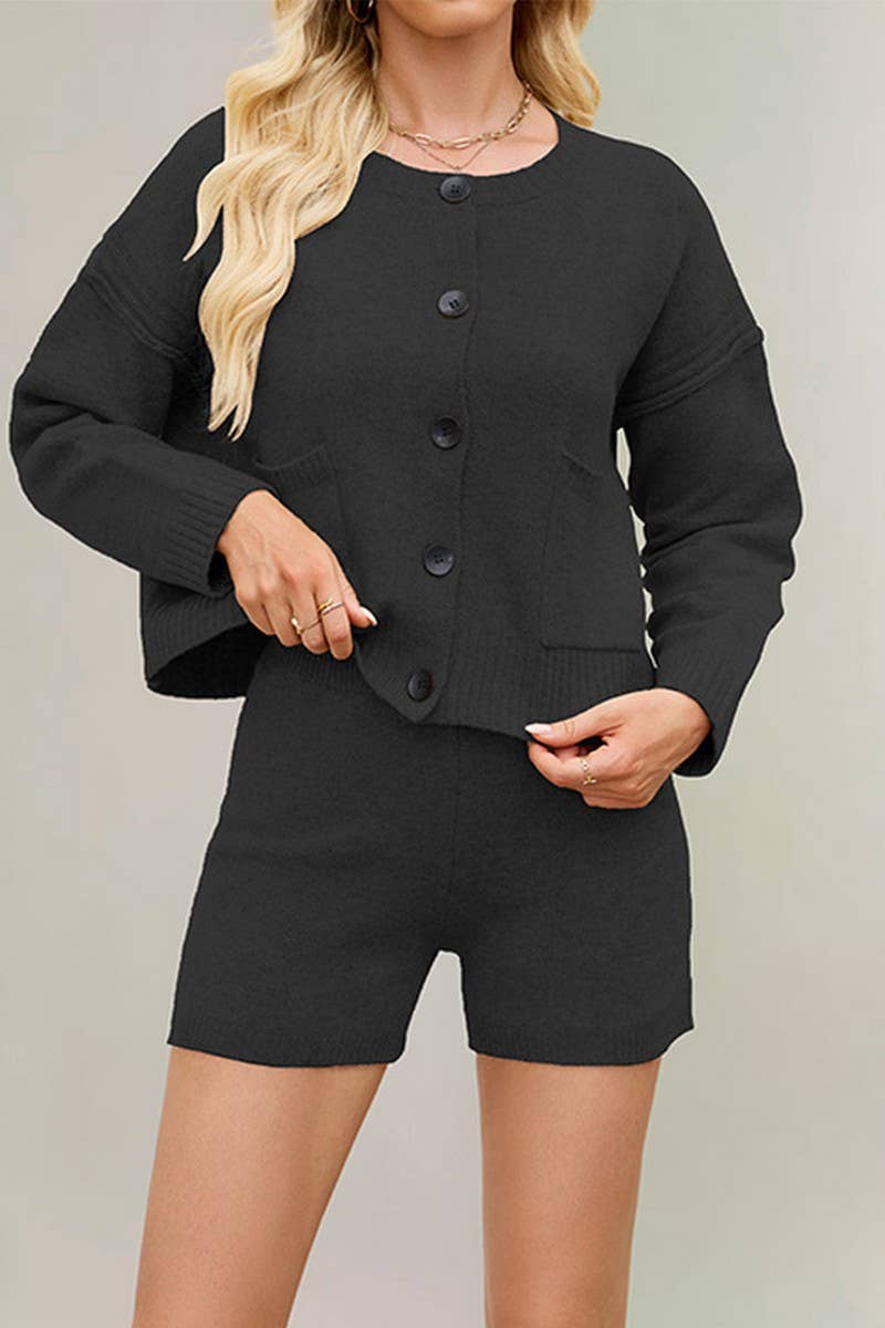 CWSTB341_CASUAL POCKET BUTTON KNIT CARDIGAN SET