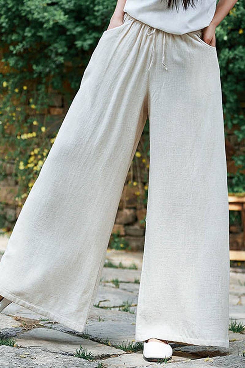 CWBLP1376_COTTON AND LINEN DRAWSTRING WIDE LEG PANTS