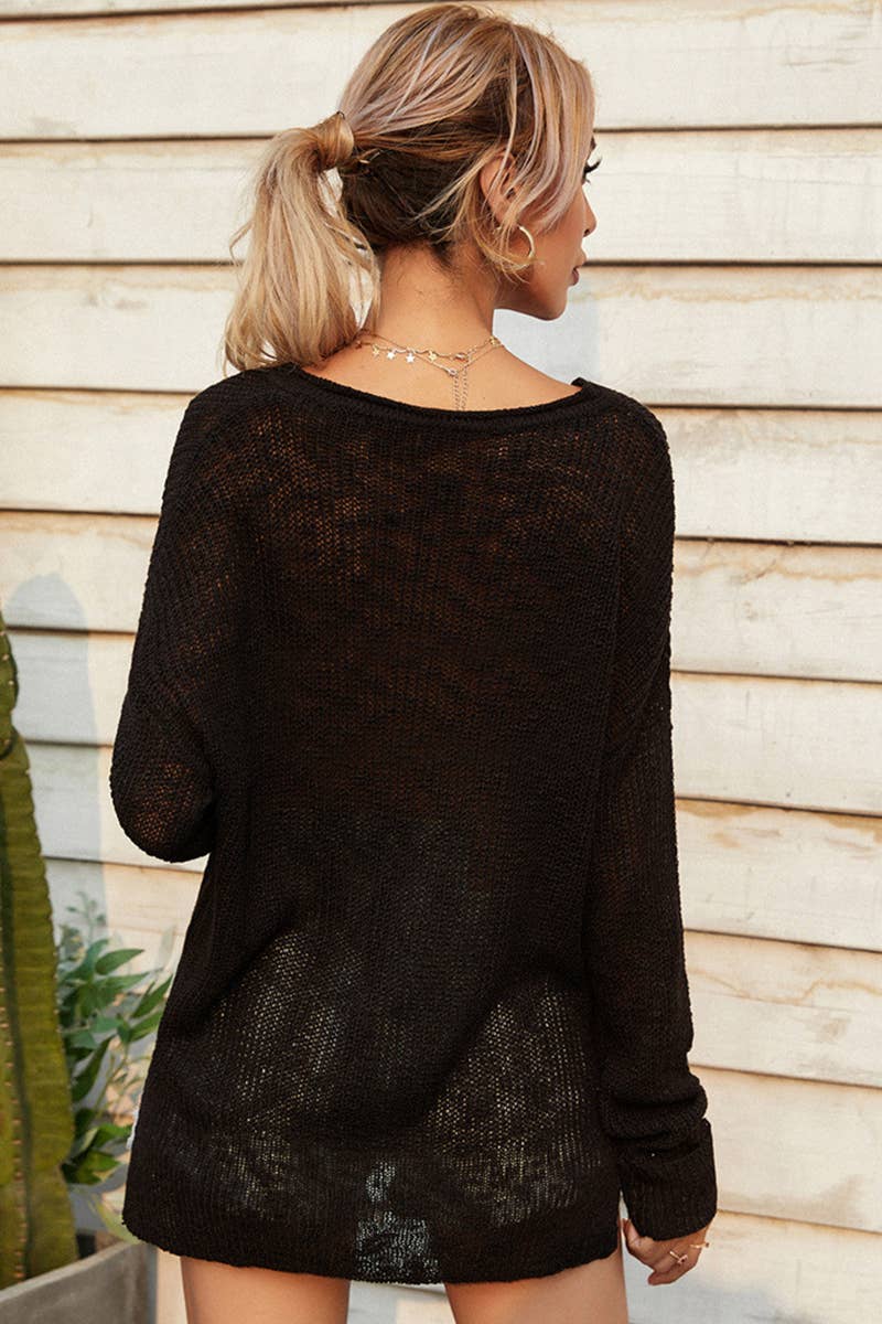 CWTTL1076  Long Sleeve Soft Casual V-Neck Pullover Sweater