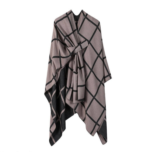 SOLID COLOR FASHIONABLE KNITTED SHAWL CAPE_CWASC2129