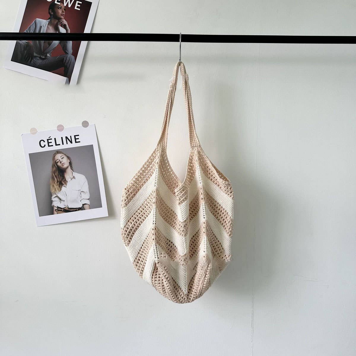 CUAB00635_2025 LARGE STRIPED KNIT WOVEN TOTE SHOULDER BAG