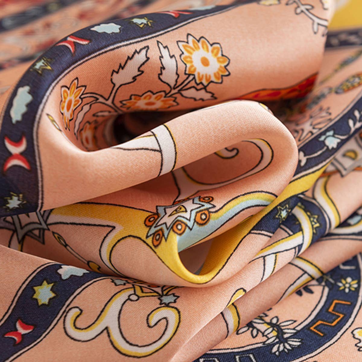 Floral Satin Square Scarf for Women’s Elegance