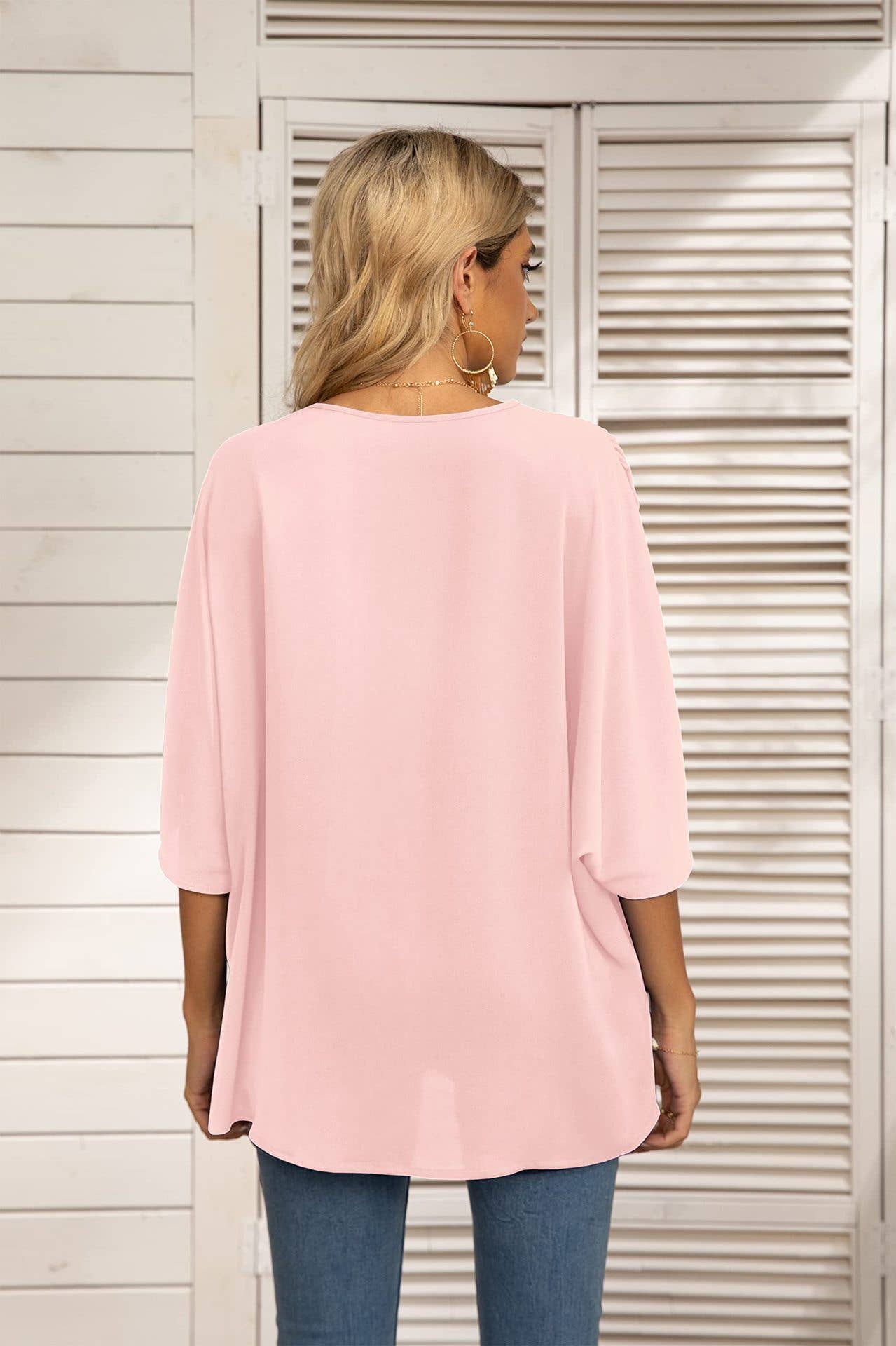 BAT-SLEEVED CHIFFON V-NECK SHORT-SLEEVED SHIRT