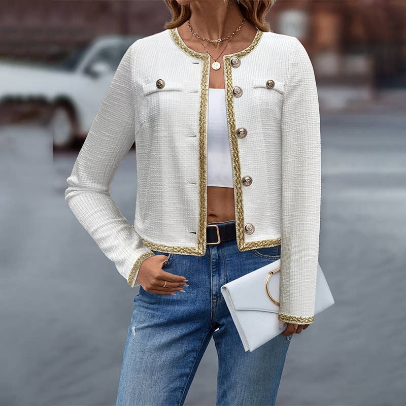 Elegant round-neck lace patchwork short coat