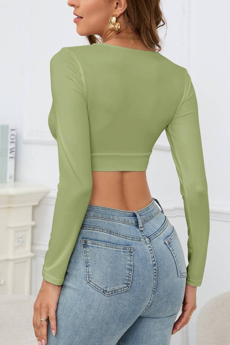 CWTBLL00917_LONG SLEEVE V NECK FITTED CROP TOP