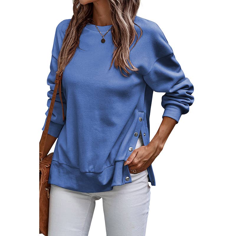 Casual style split loose long-sleeved sweatshirt