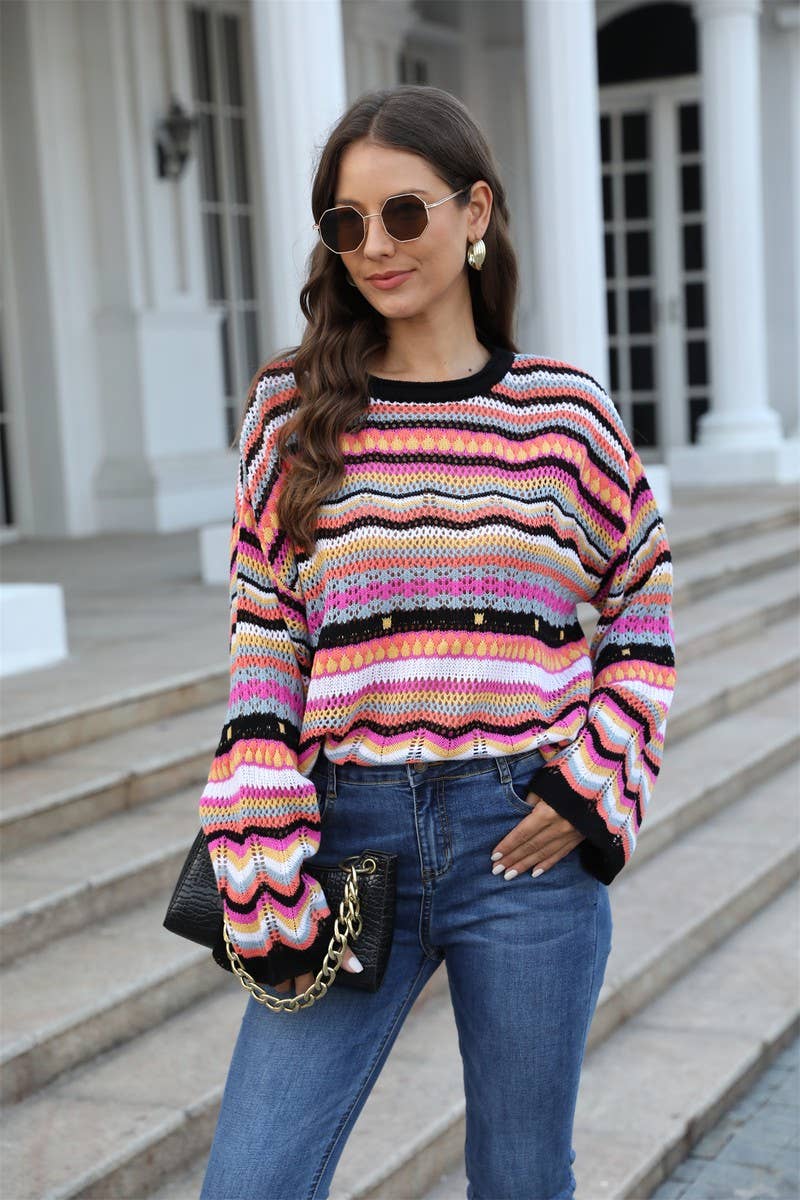 CWOSWL2068_Loose Sexy Crochet Crew neck Hollowed Out Sweater