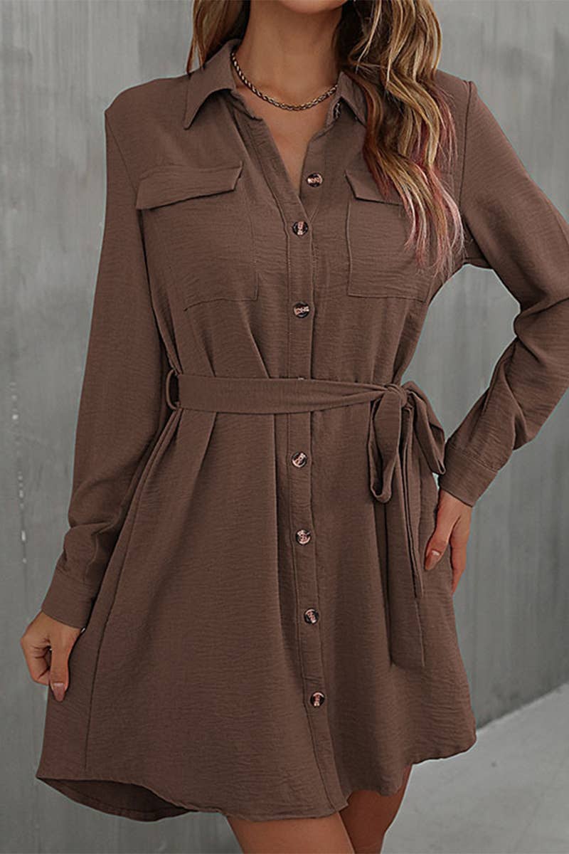 CWTDSL0120_SPRING AND AUTUMN LONG SLEEVE LAPEL SHIRT DRESS