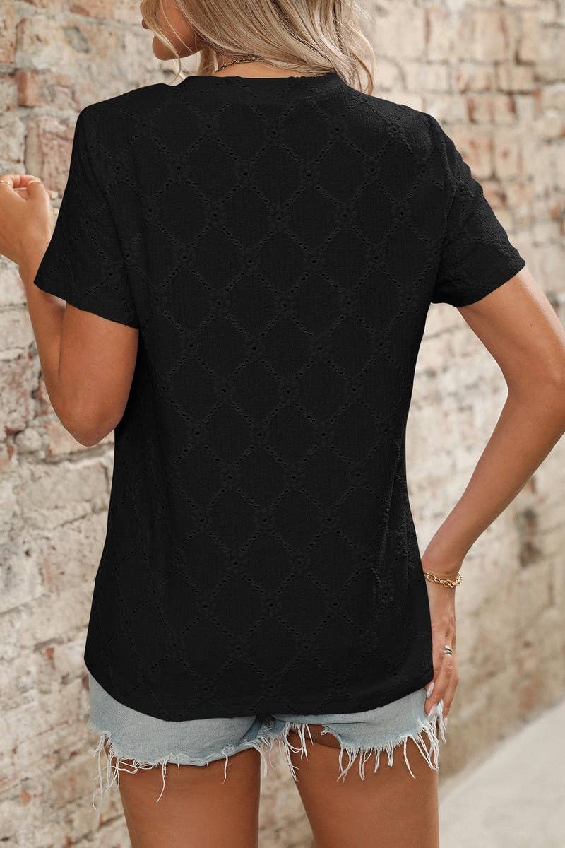 CWTTS1372_SUMMER ROUND NECK JACQUARD SHORT-SLEEVED T-SHIRT