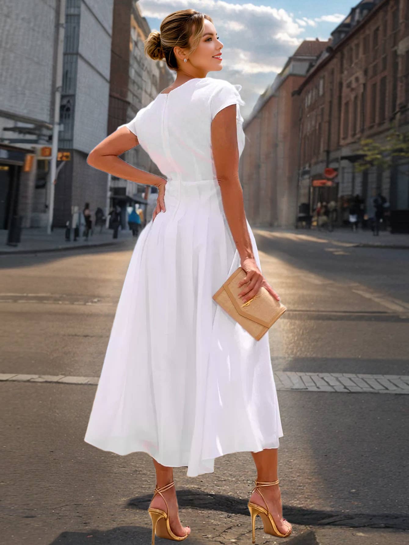 Elegant V-neck Tie Waist A-line Maxi Dress