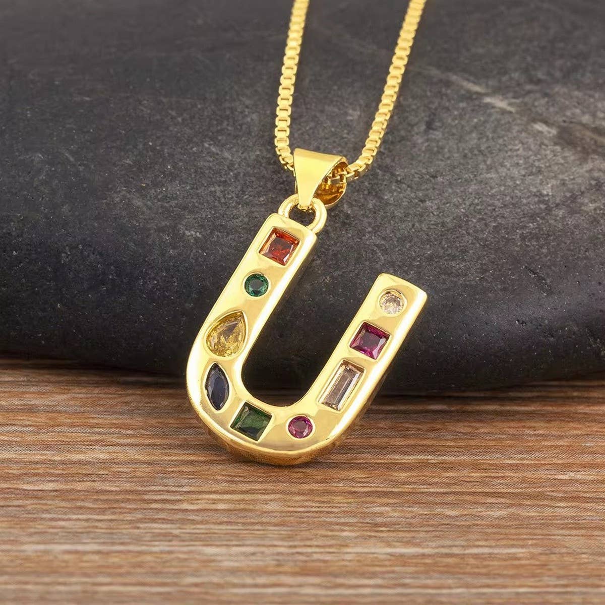 26 Letters Copper Zirconia Pendant Necklace_CWMM5873
