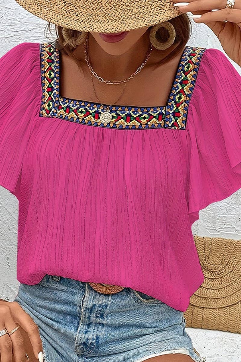 CWTBLS2011_EMBROIDERED LACE RUFFLE SLEEVE BACKLESS BLOUSE