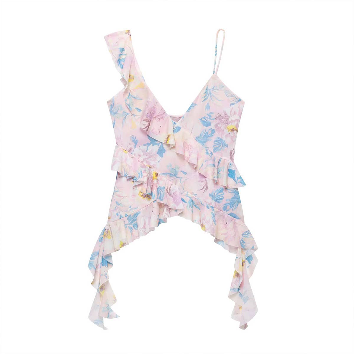 Design-sense layered printed mesh strappy top
