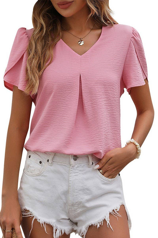 CWTBLS0915_COLLAR CHIFFON FLOWER CUFF TEMPERAMENT TOP