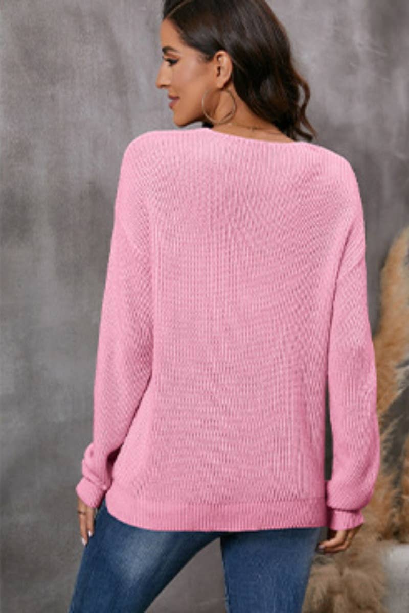 CWOSWL6706_WINTER SOLID COLOR V-NECK LONG-SLEEVED SWEATER