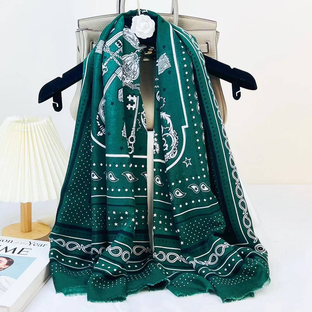 Chain Print Silk Wool Scarf ??Luxury Travel Shawl_CWASC0895