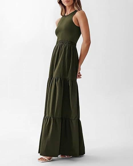 Crew-neck patchwork pit strip vest dress