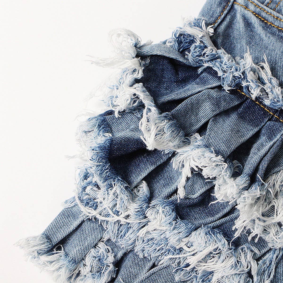 TRENDY BRUSHED TASSEL HIGH WAISTED DENIM SHORTS_CWJS0090