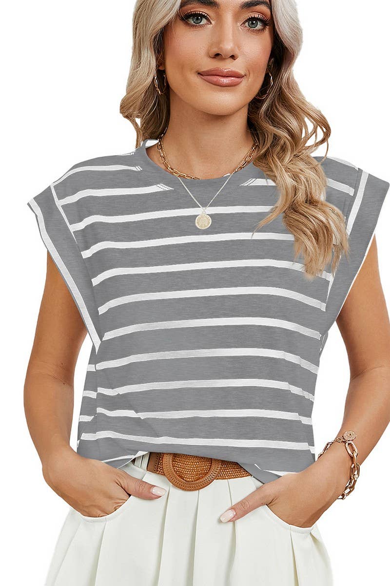 CWTBLS0865_ROUND NECK STRIPED RAGLAN SLEEVE T-SHIR