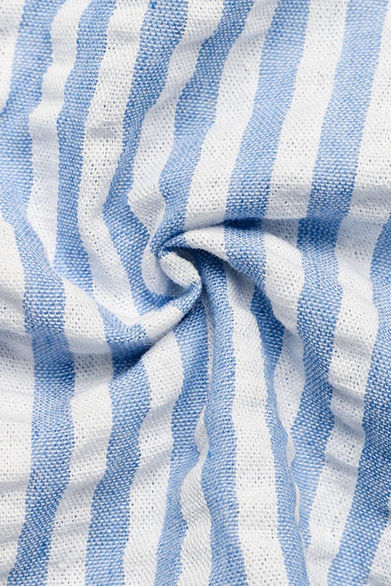 CWTBLS1991_STRIPED LACE TRIM RUFFLE SLEEVE CARDIGAN SHIRT