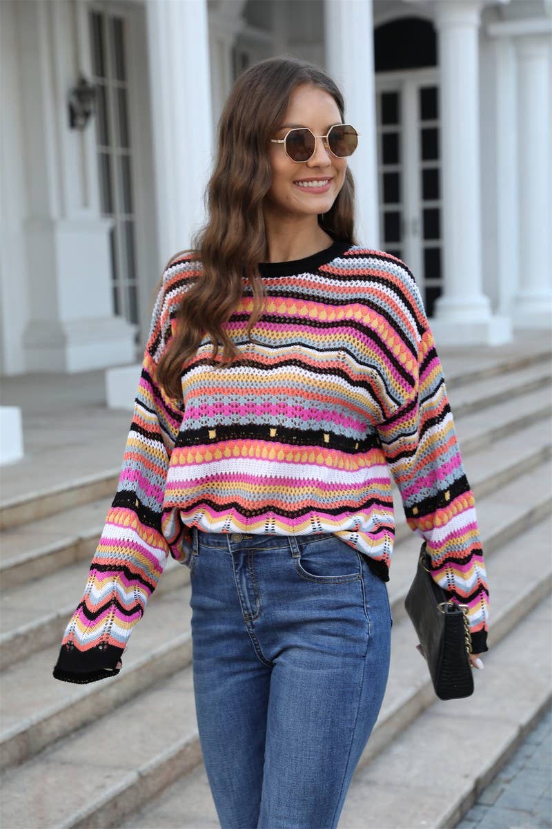 CWOSWL2068_Loose Sexy Crochet Crew neck Hollowed Out Sweater