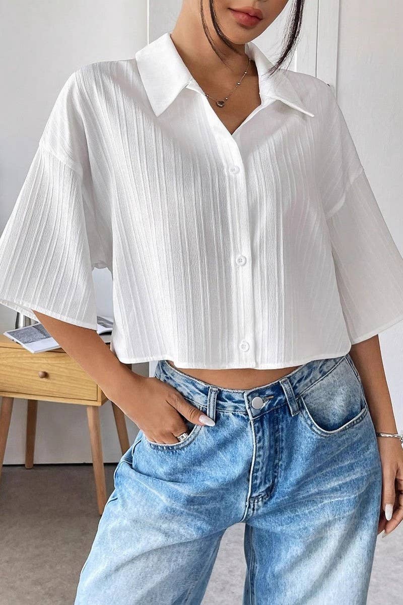 CWTSTS0764_WHITE CROPPED SHORT SLEEVE SHIRT TOP