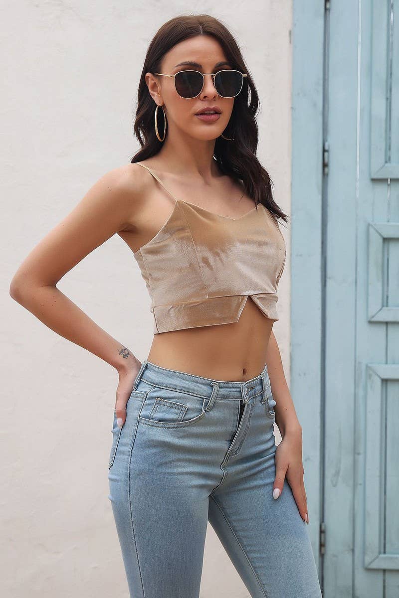 CWTBLSL0170_Spaghetti Strap Velvet Top