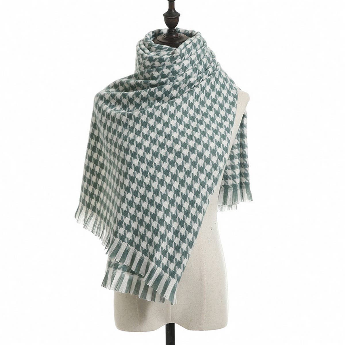 WINTER WARM LATTICE LARGE SCARF FRINGE SHAWL