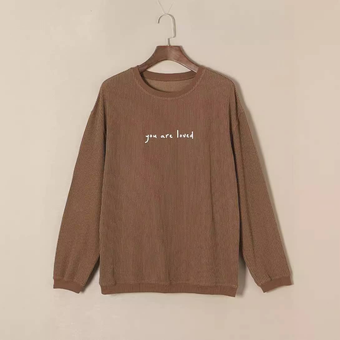 CORDUROY CREW NECK LONG SLEEVE HOODIE FOR WOMEN