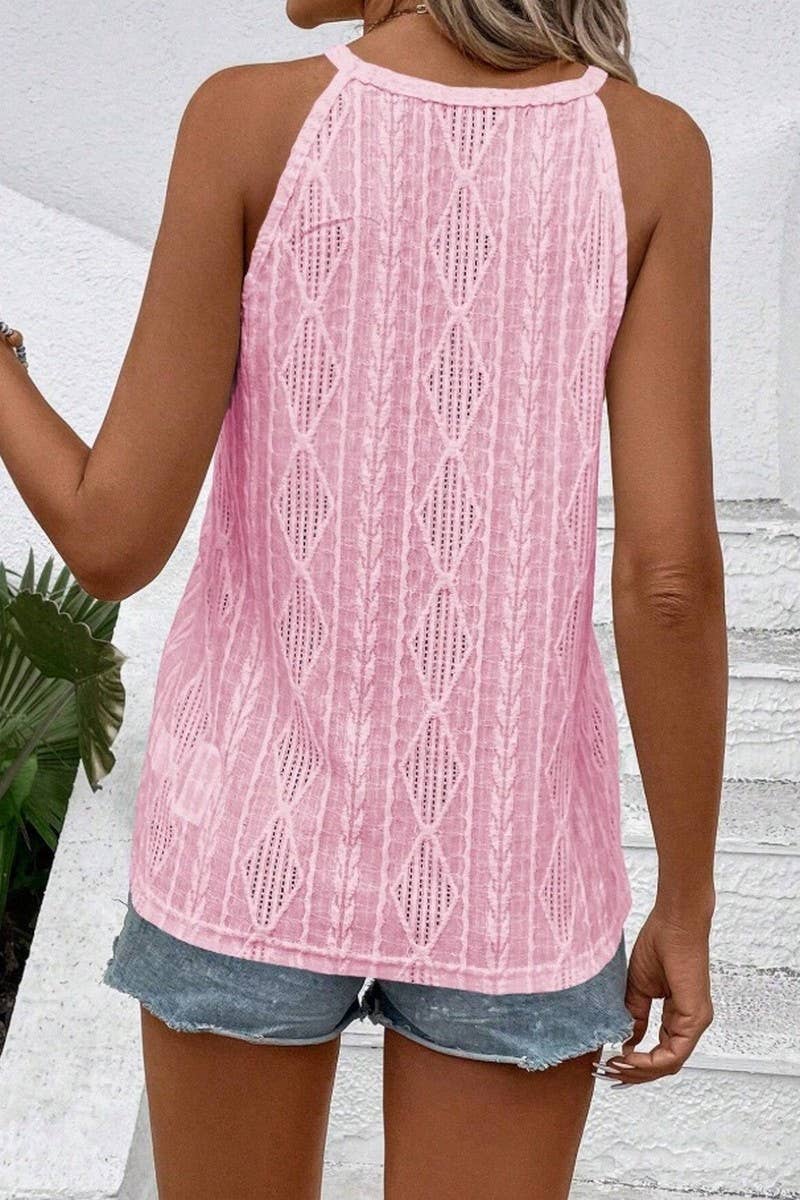 CWTTK1179_TEXTURED HOLLOW OUT HALTER NECK TANK TOP