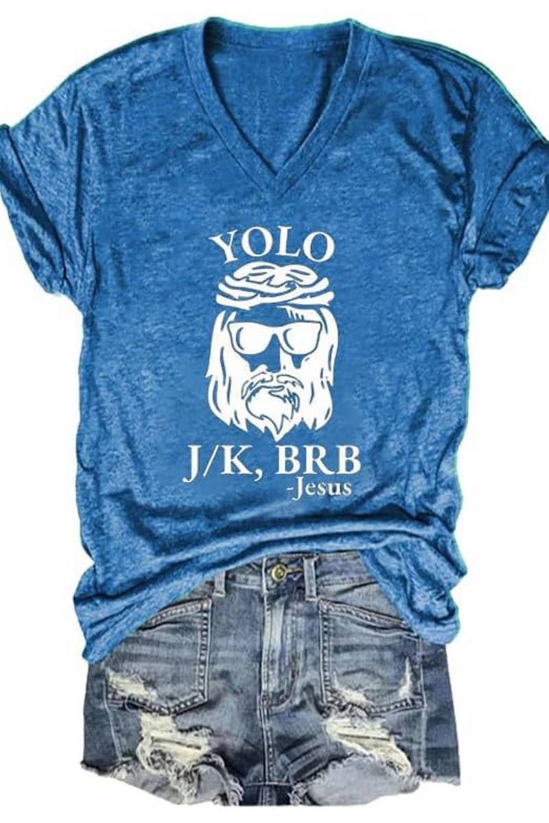 CWTTS1058_LETTER PRINTED V NECK CASUAL SHORT SLEEVED T SHIRT