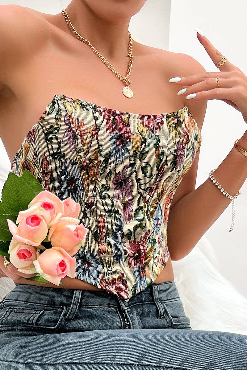 CWTTT0042-VINTAGE PRINT TIE BACK TANK TOP