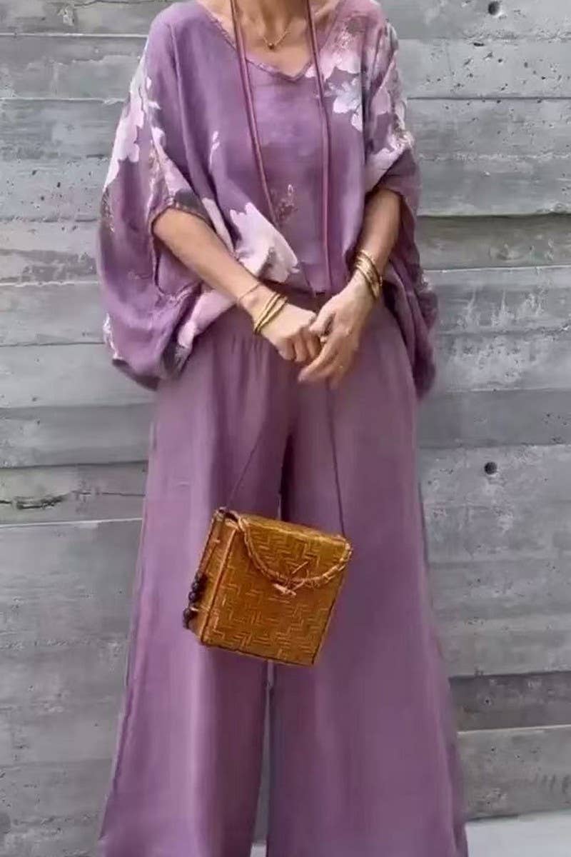 CWSTB2000_V-NECK FLORAL COTTON LINEN TOP & PANTS SET