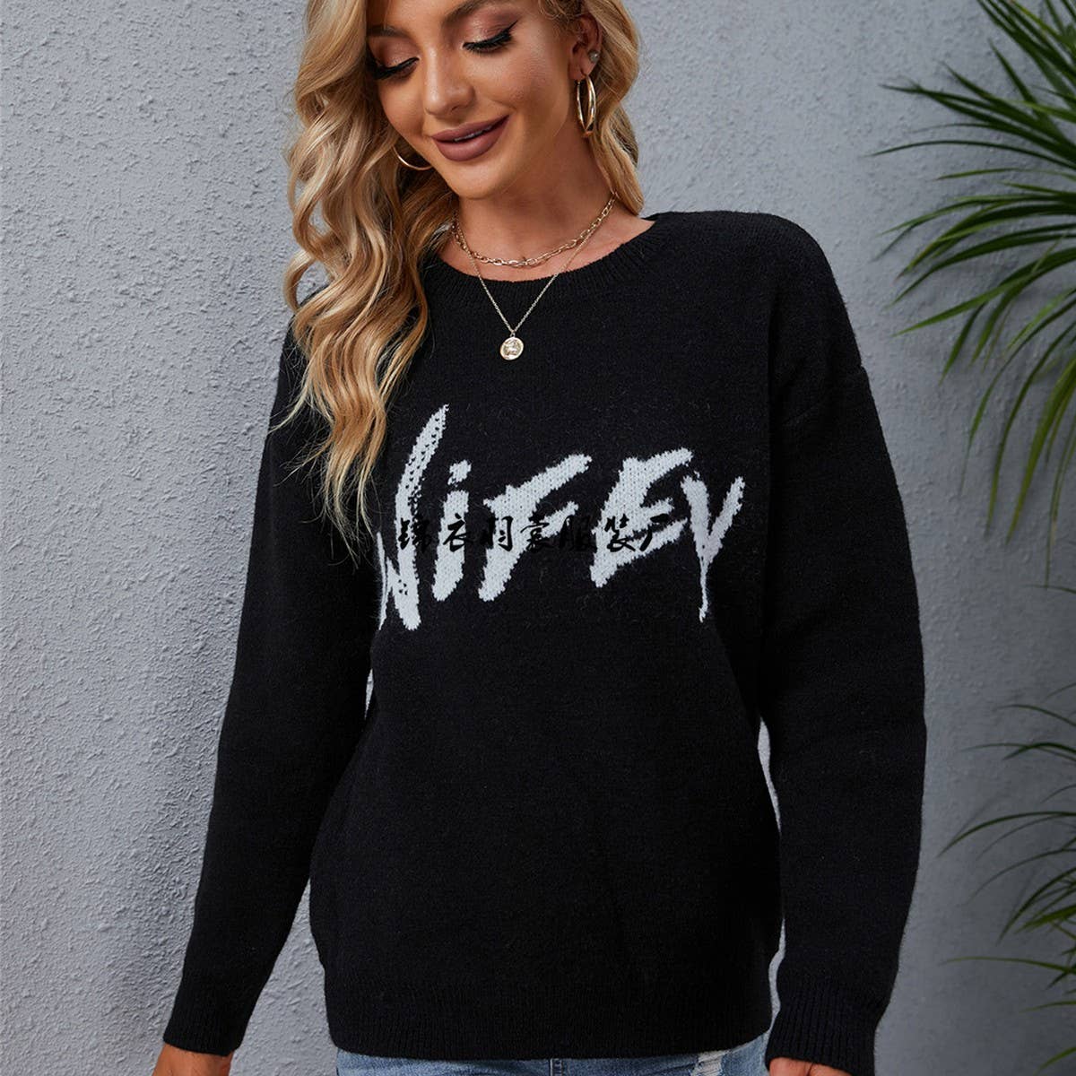 Casual pullover monogram jacquard sweater