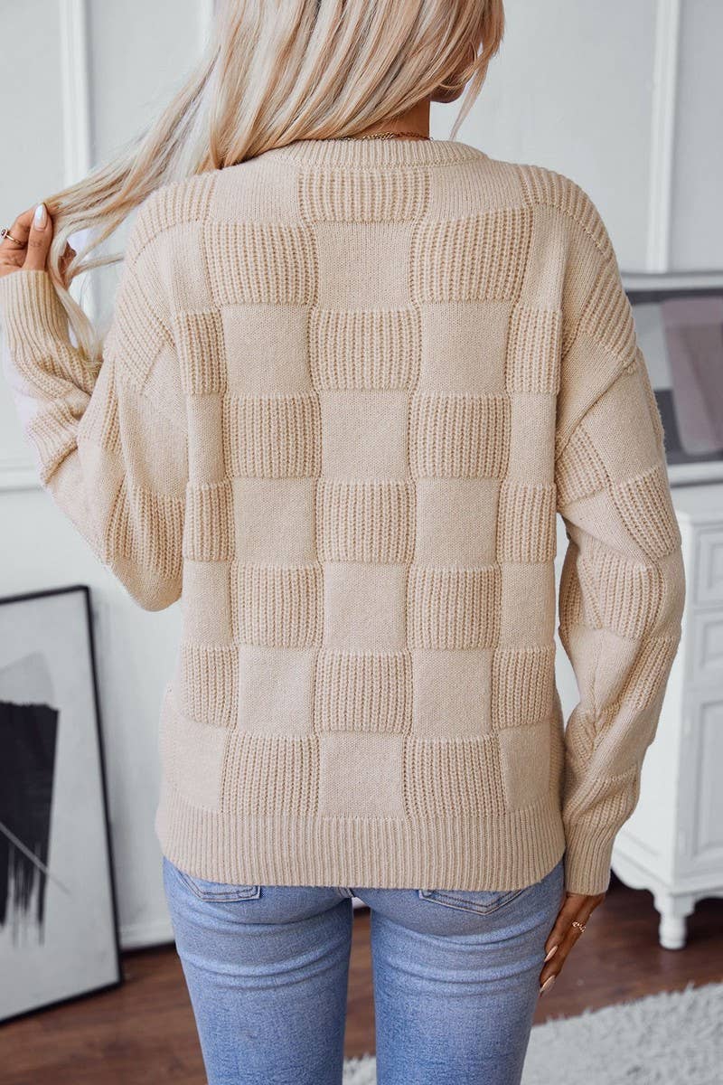 CWOSWL2805_LOOSE ROUND NECK PULLOVER KNITTED SWEATER