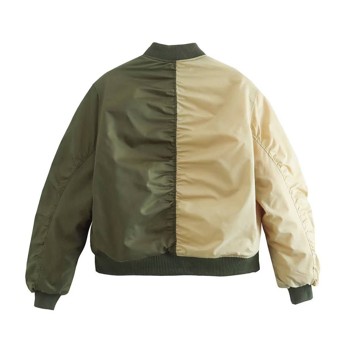 COLOR CONTRAST FLYING ZIPPER LOOSE PADDED JACKET