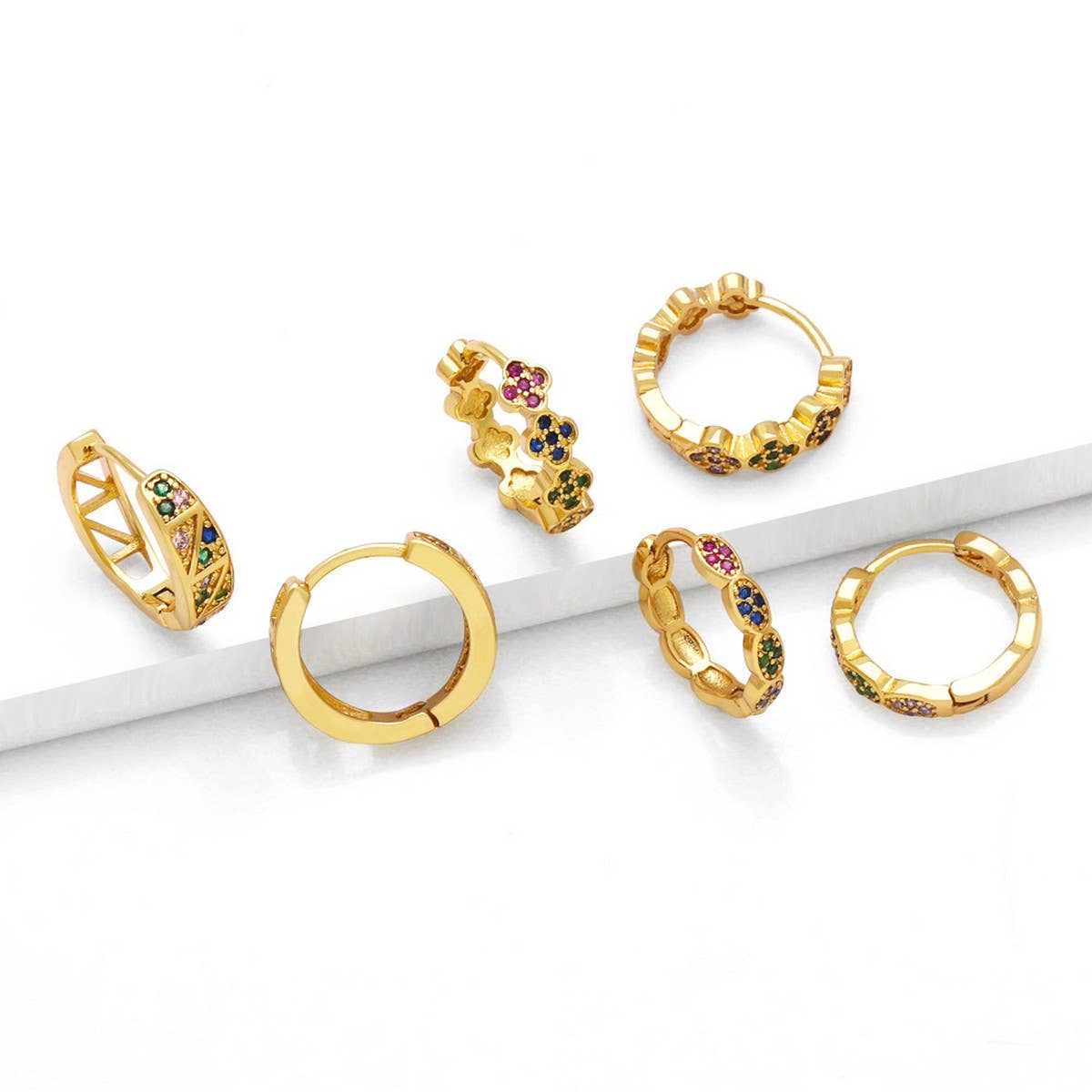 COLORED ZIRCON GOLD PLATED FLOWER EARRINGS