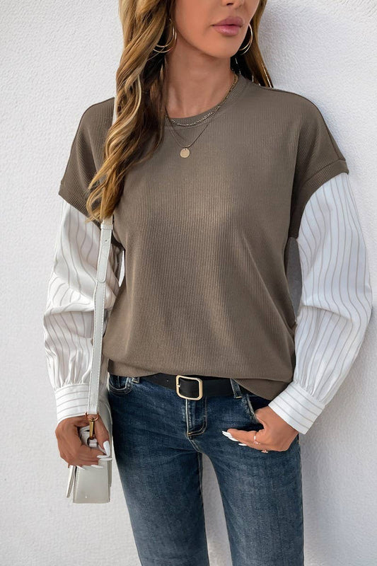 CWTBLL3737_CASUAL LONG-SLEEVED FAKE TWO-PIECE SWEATSHIRT