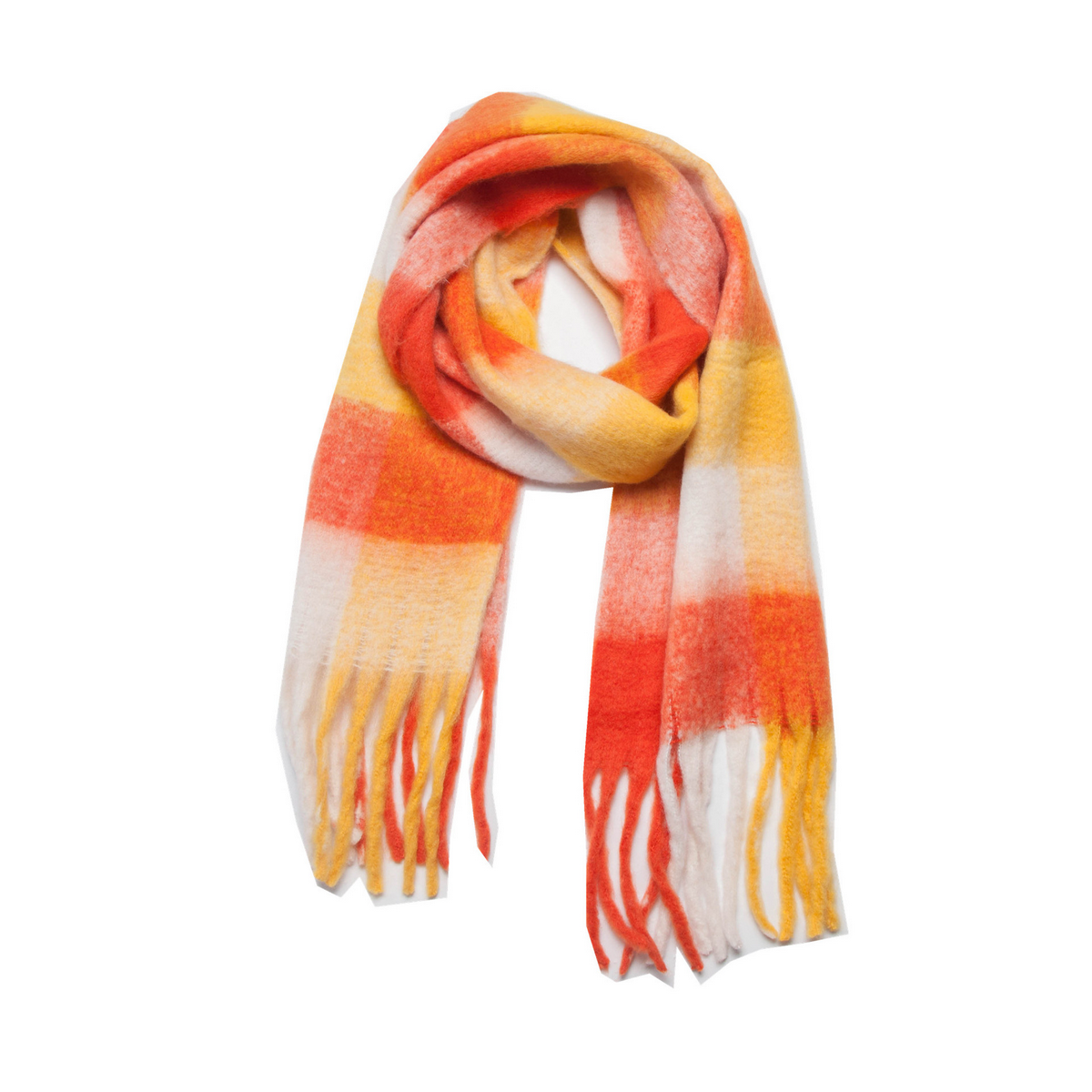PLAID PATTERN FRINGE TRIM WINTER SCARF_CWASC2691