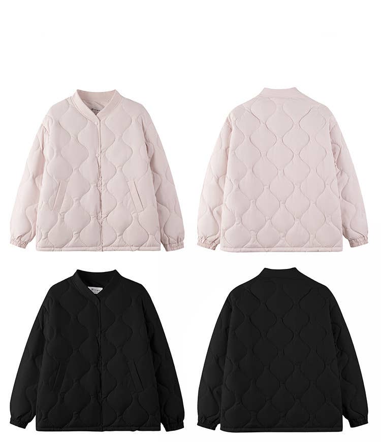 Collar diamond plaid thick padded jacket