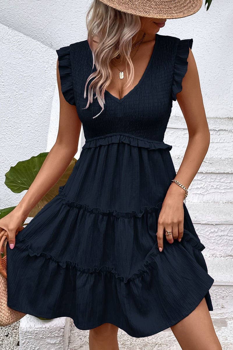 CWDSD7535_SUMMER V-NECK SLIM SLEEVELESS DRESS