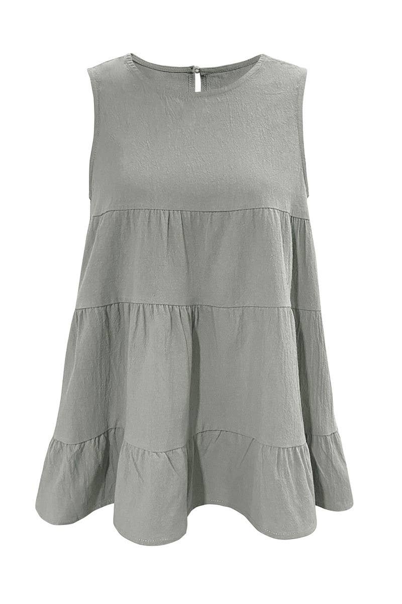 CWTBLS1597_LOOSE ROUND NECK SLEEVELESS VEST WITH LARGE SWING