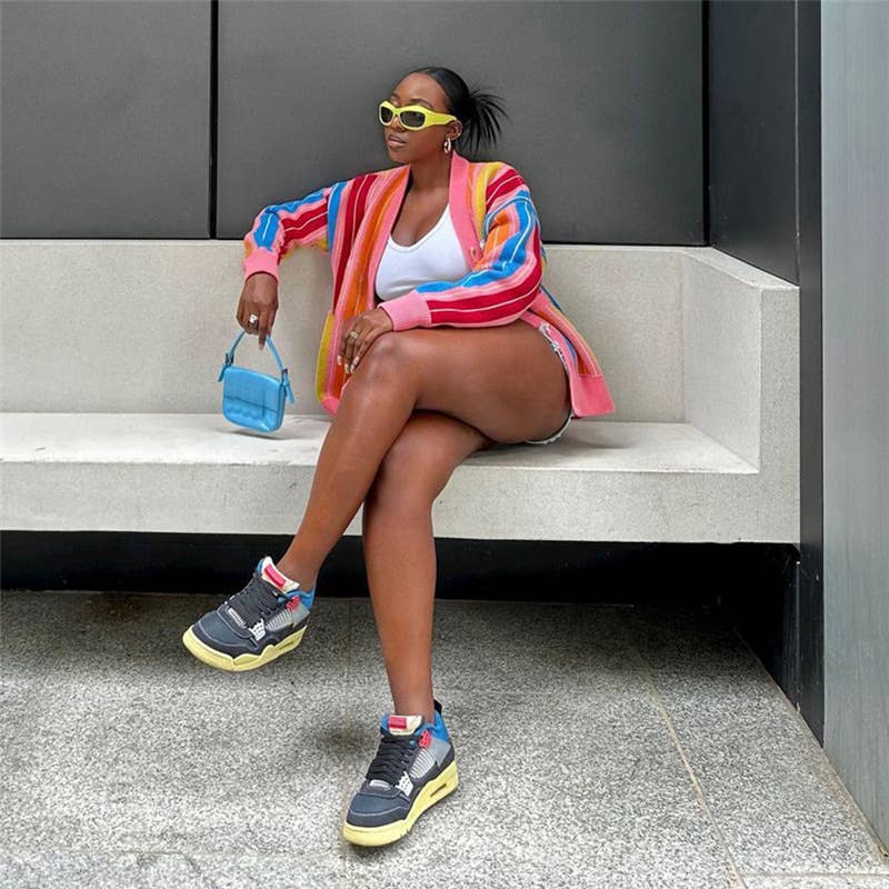 COLOR CONTRAST STRIPED LONG SLEEVE CARDIGAN