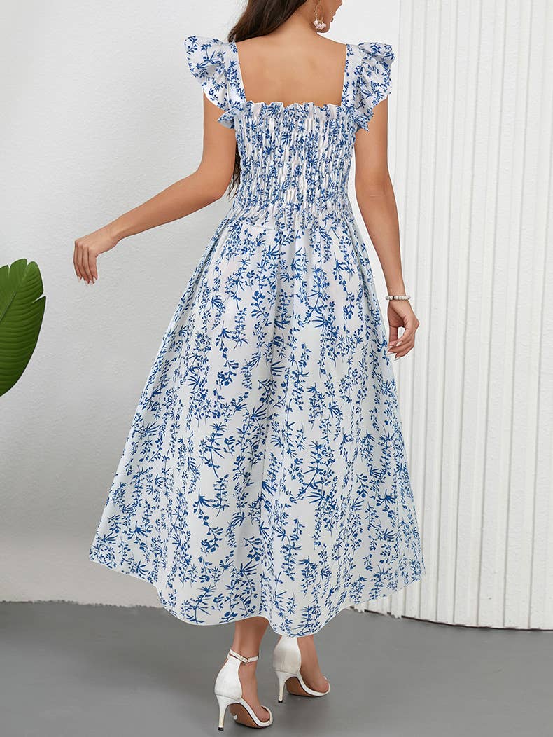 A-Line Dress with Puff Sleeves and Square Neck