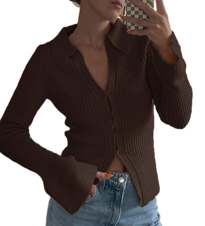 Casual street Y2K flared sleeve knitted top