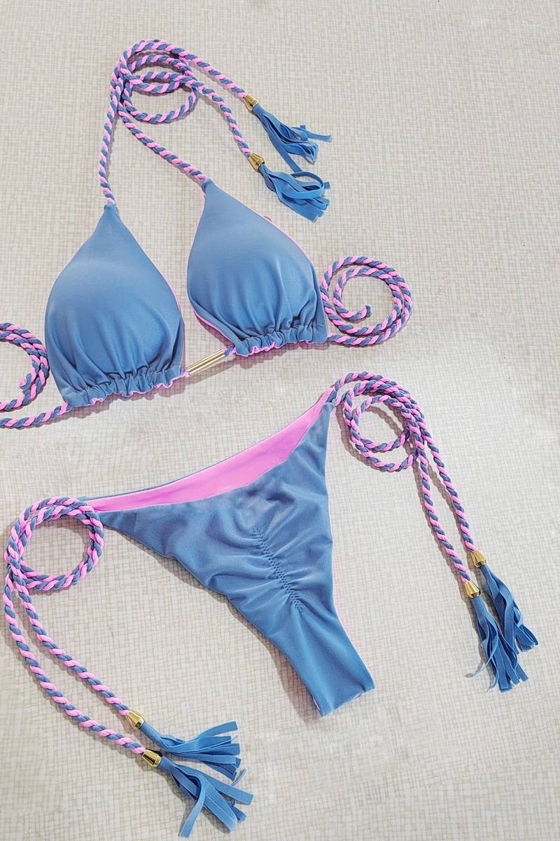 CWMW0900_DOUBLE-SIDED CONTRAST COLOR BEACH BIKINI SWIMSUIT