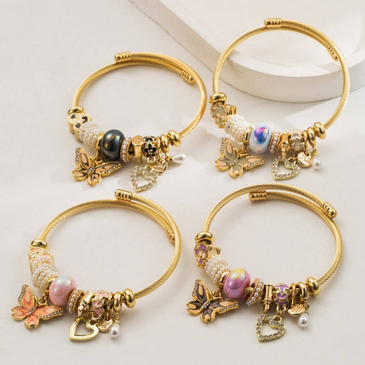 Trendy Stainless Steel Butterfly Heart Bracelet