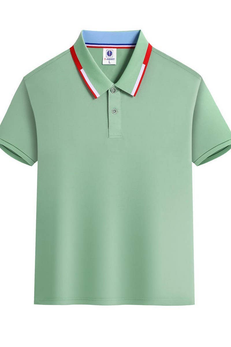 CWTBLS02422_SOLID COLOR COLLAR CONTRAST LAPEL POLO SHIRT